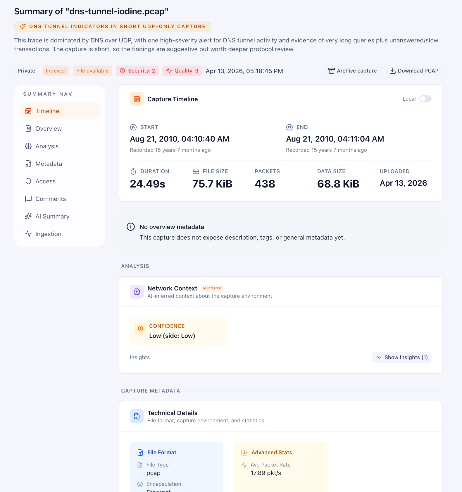 Quick Insights surfaced inside the capture Summary view