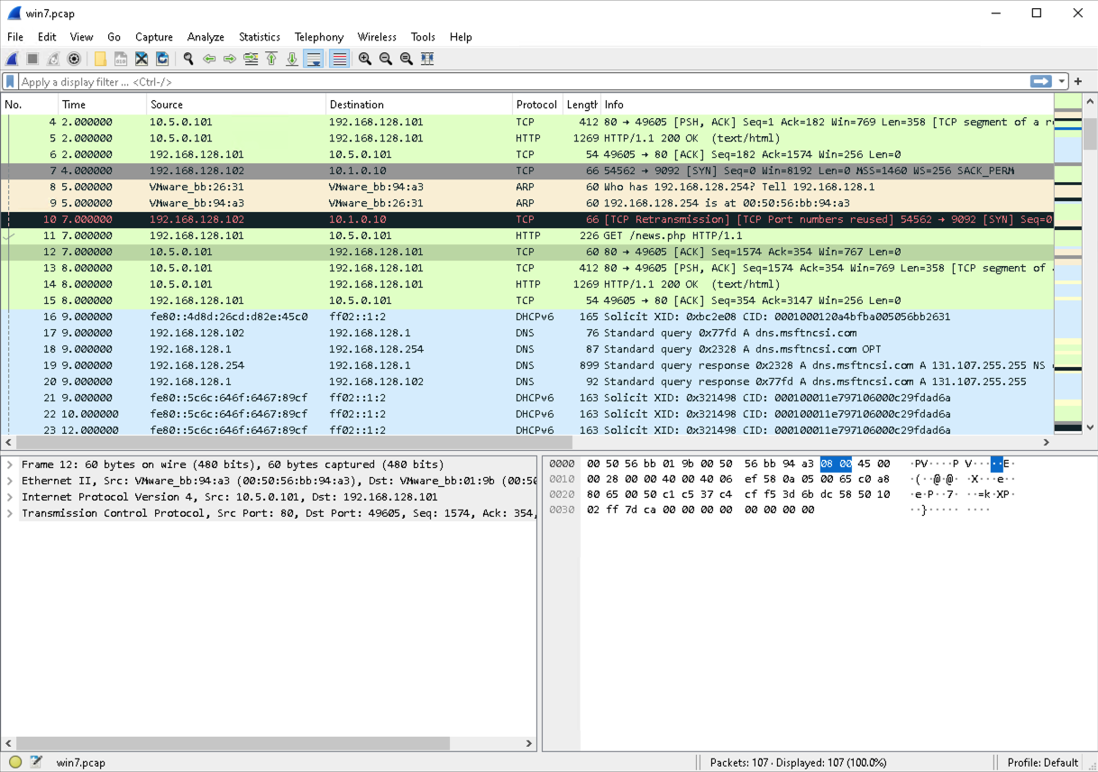 Wireshark has a new default layout